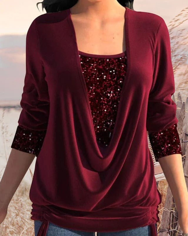 Chic Sequin-Embellished V-Neck Blouse