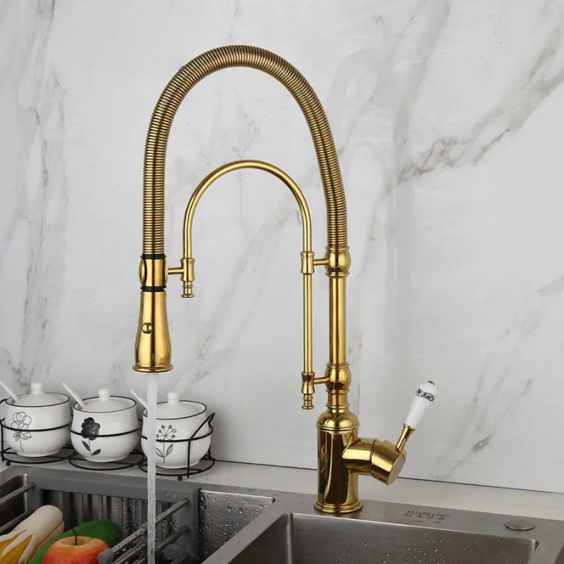 Gold & Chrome Kitchen Faucet with Sprayer