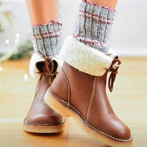 Cozy Waterproof Leather Boots with Wool Lining