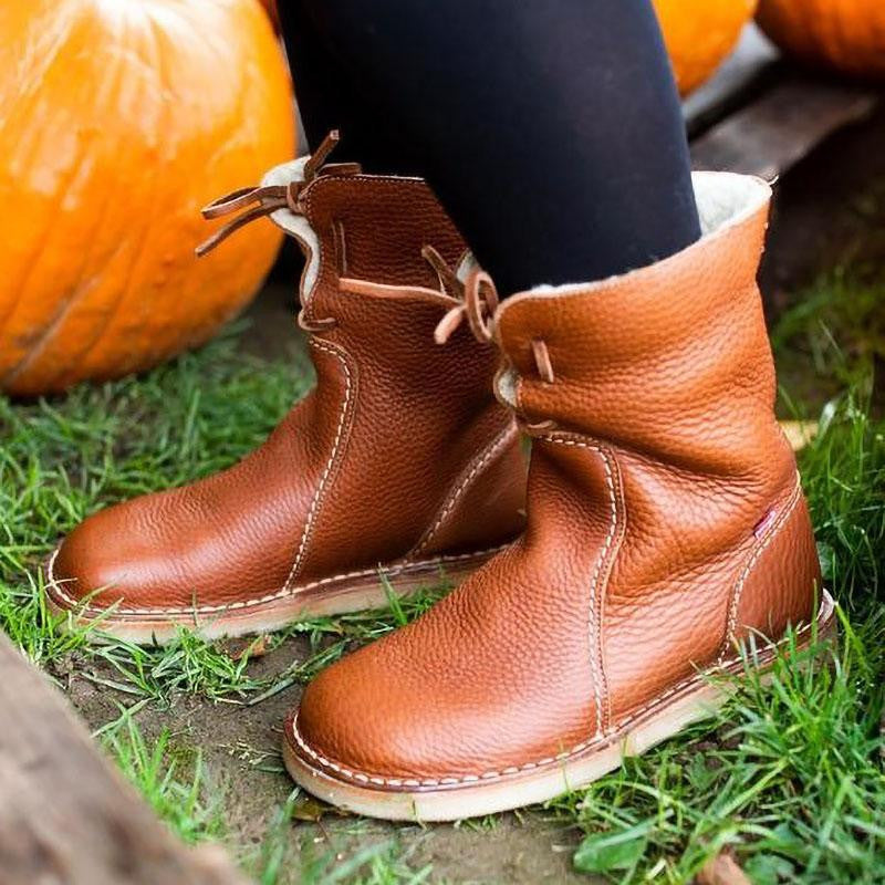 Cozy Waterproof Leather Boots with Wool Lining