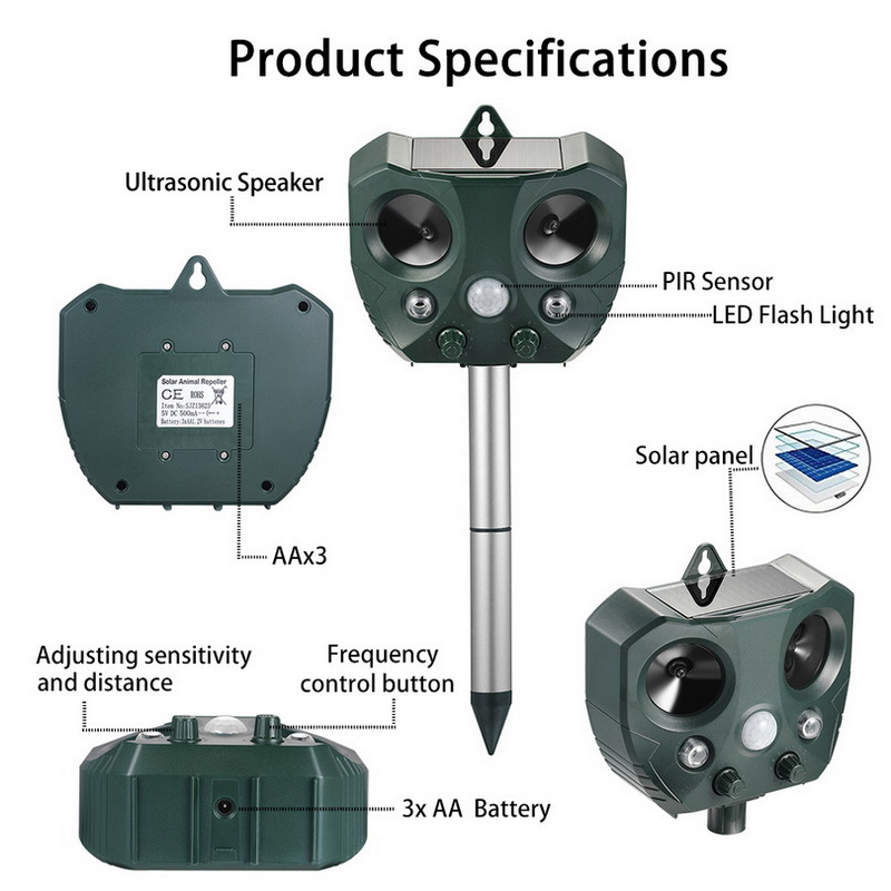 Solar Ultrasonic Pest Repeller for Gardens