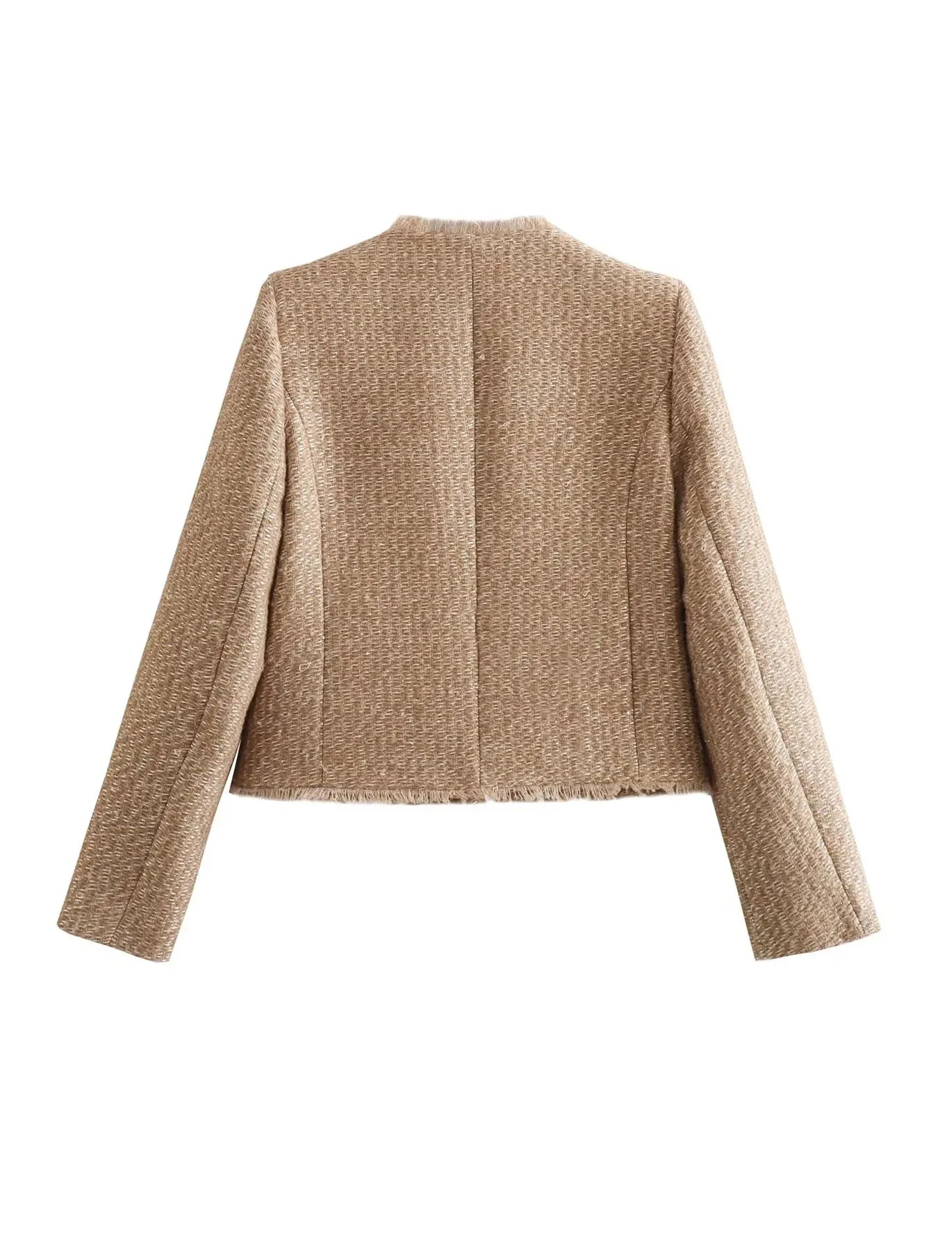 Elegant Two-Piece Tweed Jacket with Pockets