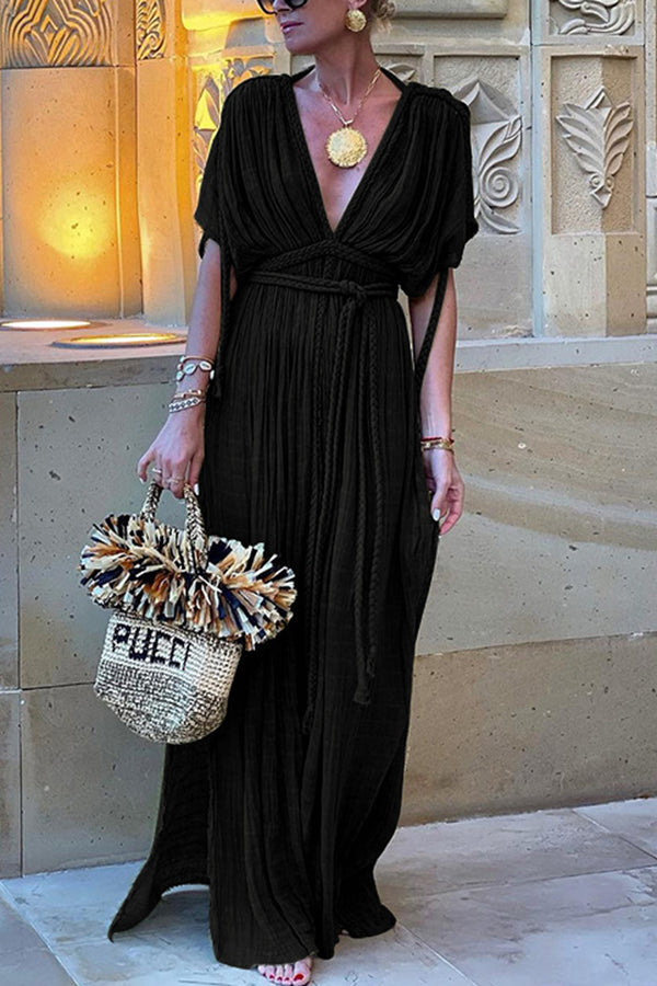 Elegant Greek-Inspired Maxi Dress with Braids