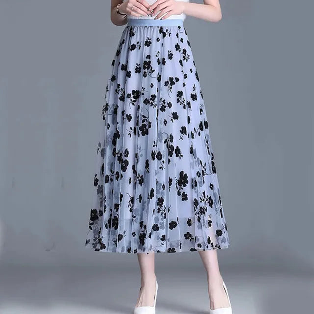 Elegant Airy Mesh Midi Skirt