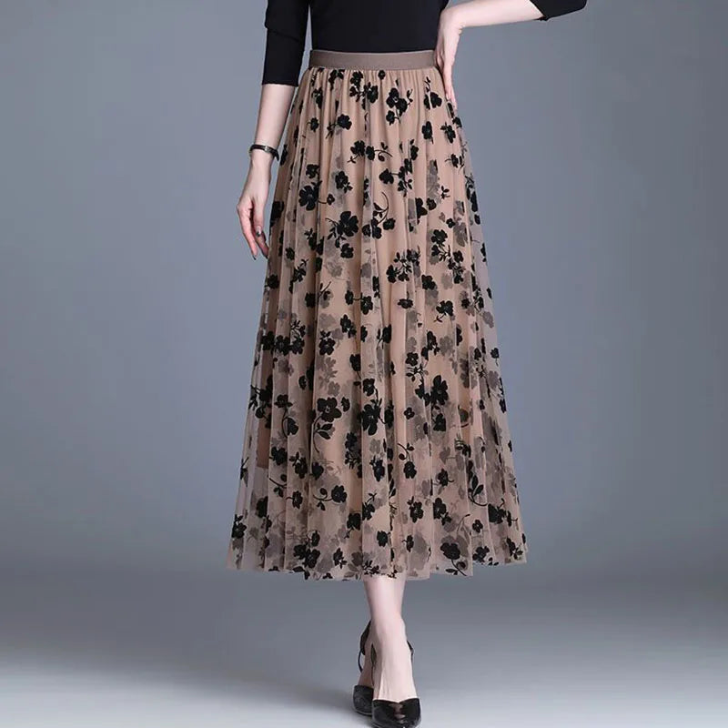 Elegant Airy Mesh Midi Skirt