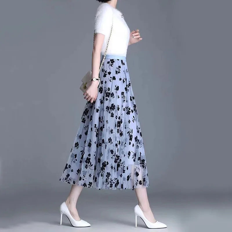 Elegant Airy Mesh Midi Skirt
