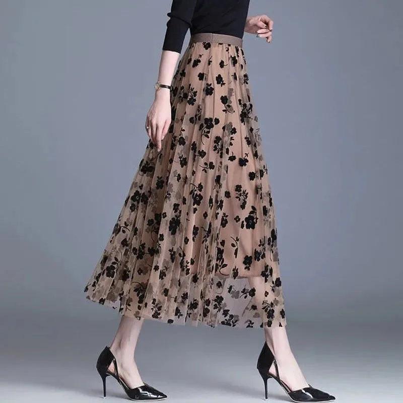 Elegant Airy Mesh Midi Skirt