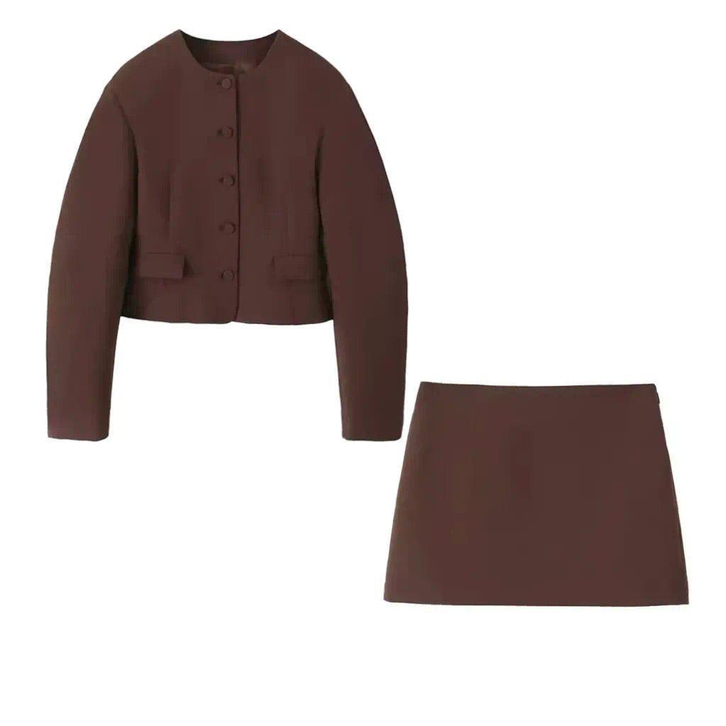 Elegant Cropped Blazer & Skirt Set
