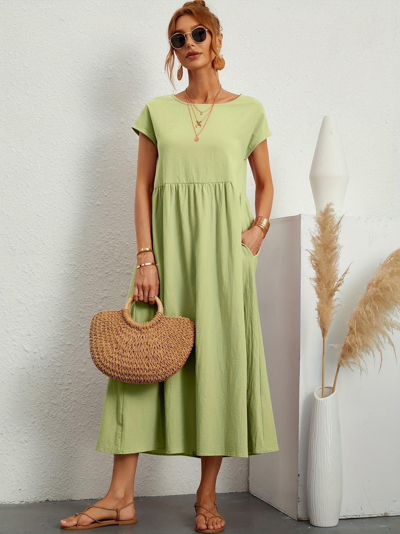 Elegant Spring Round Neck Dress
