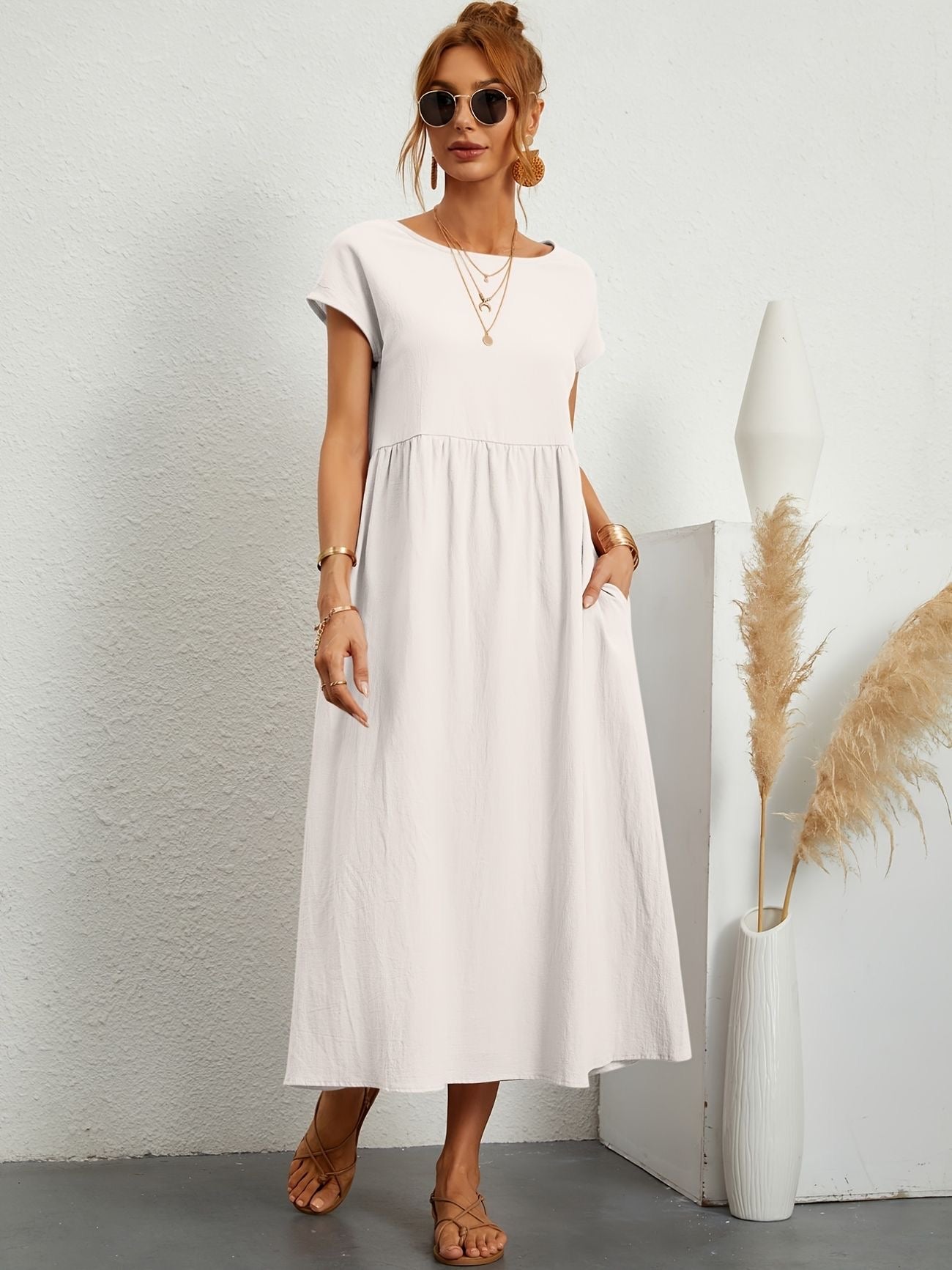 Elegant Spring Round Neck Dress