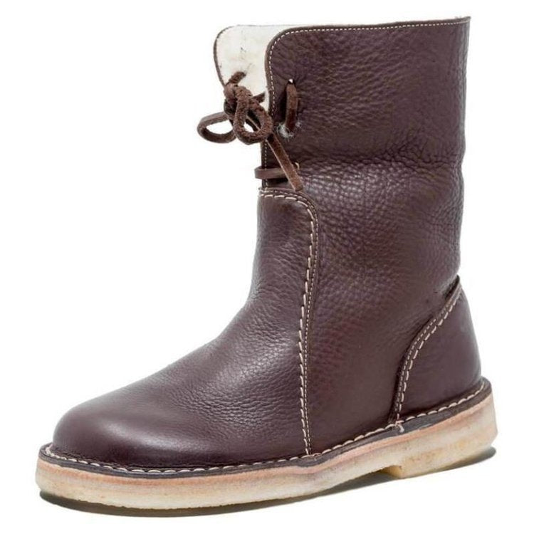 Cozy Waterproof Leather Boots with Wool Lining