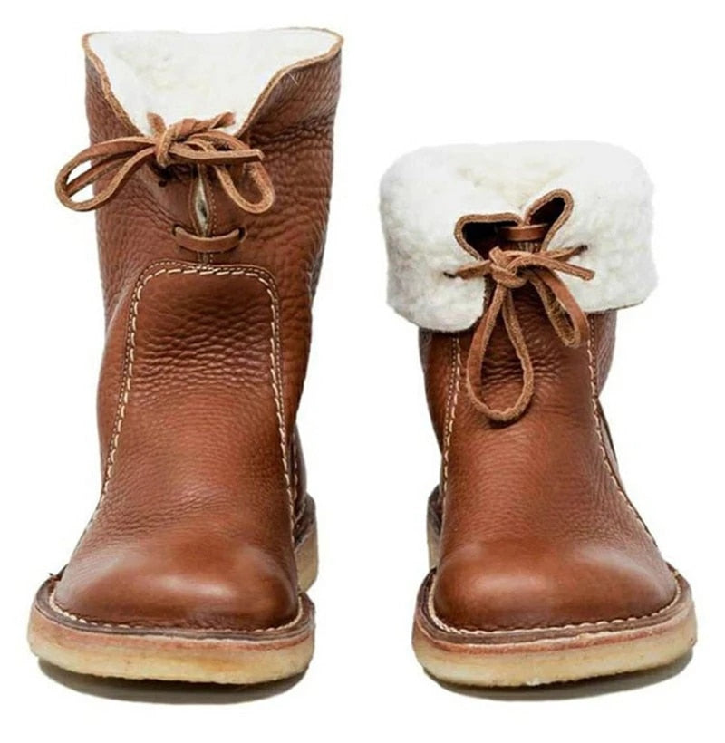Cozy Waterproof Leather Boots with Wool Lining