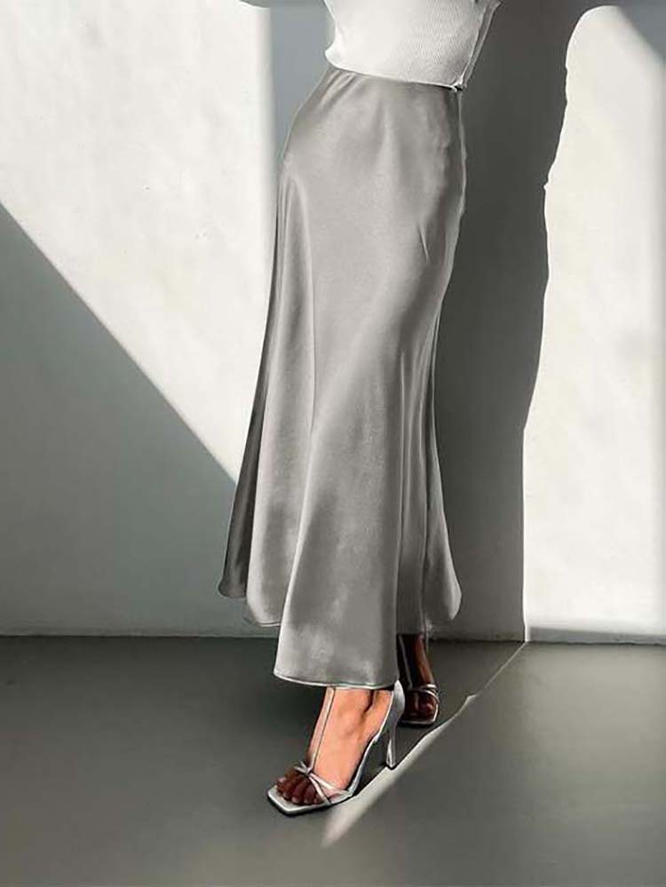 Elegant Satin Midi Skirt - Luxurious Style