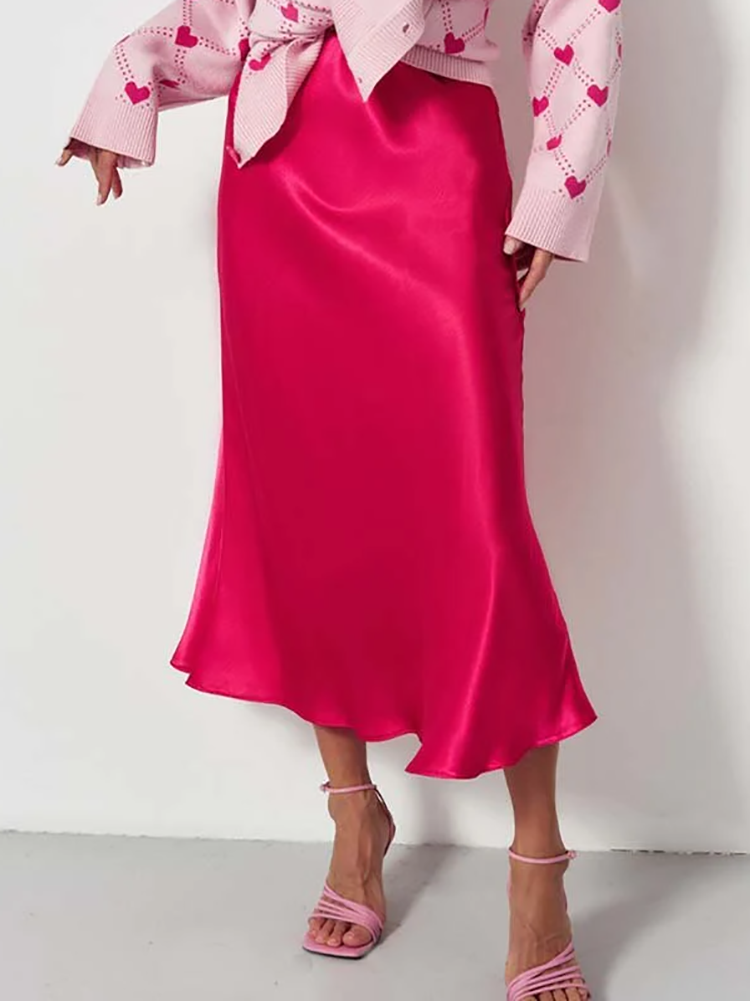 Elegant Satin Midi Skirt - Luxurious Style