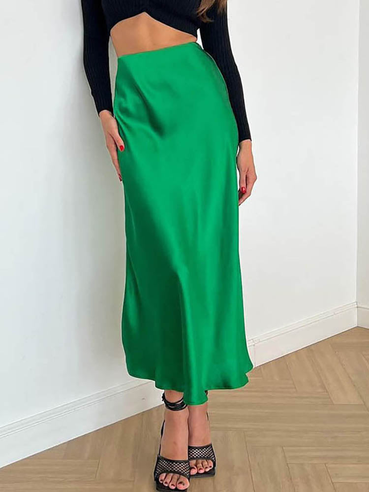 Elegant Satin Midi Skirt - Luxurious Style