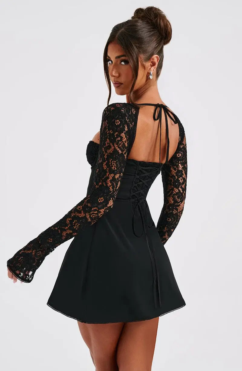 Elegant Satin Mini Dress with Lace