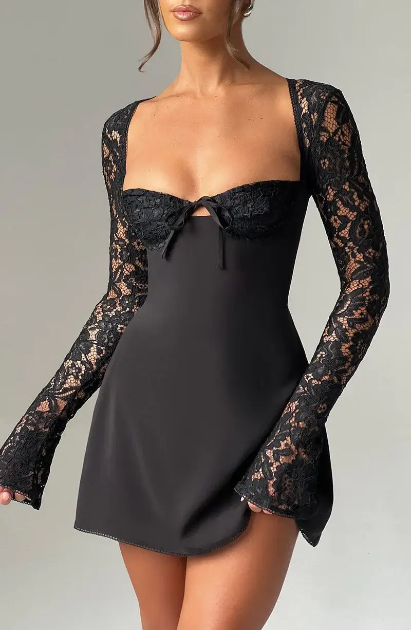 Elegant Satin Mini Dress with Lace