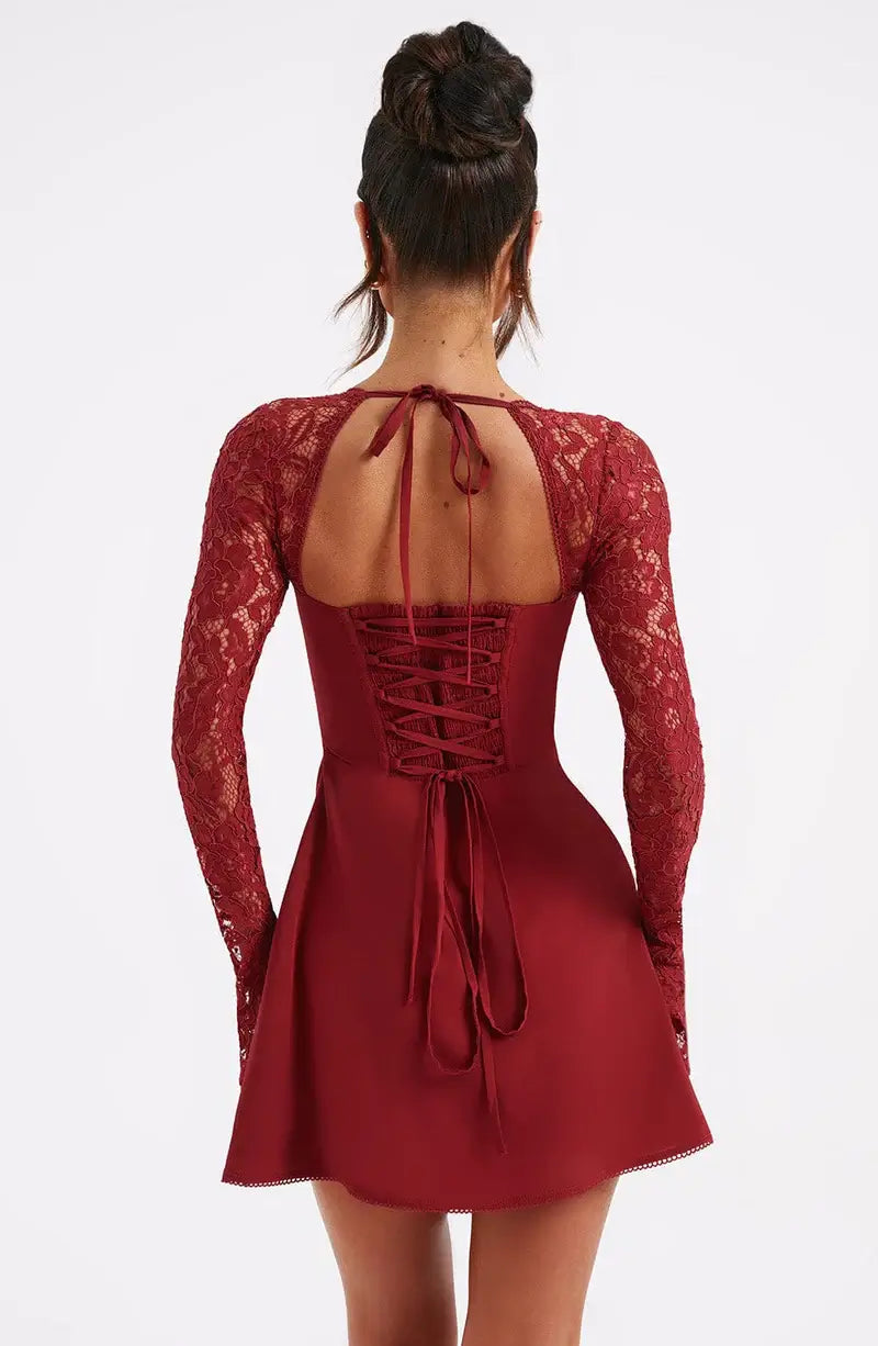 Elegant Satin Mini Dress with Lace