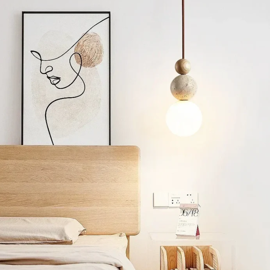 LUMINAIRE NATUREL – Modern Pendant Lamp in Travertine and Mahogany
