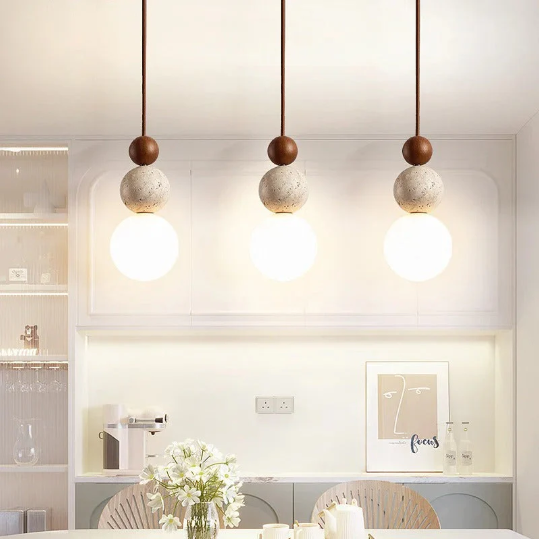 LUMINAIRE NATUREL – Modern Pendant Lamp in Travertine and Mahogany