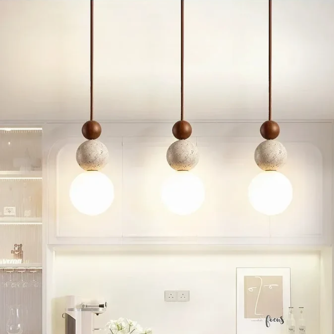 LUMINAIRE NATUREL – Modern Pendant Lamp in Travertine and Mahogany