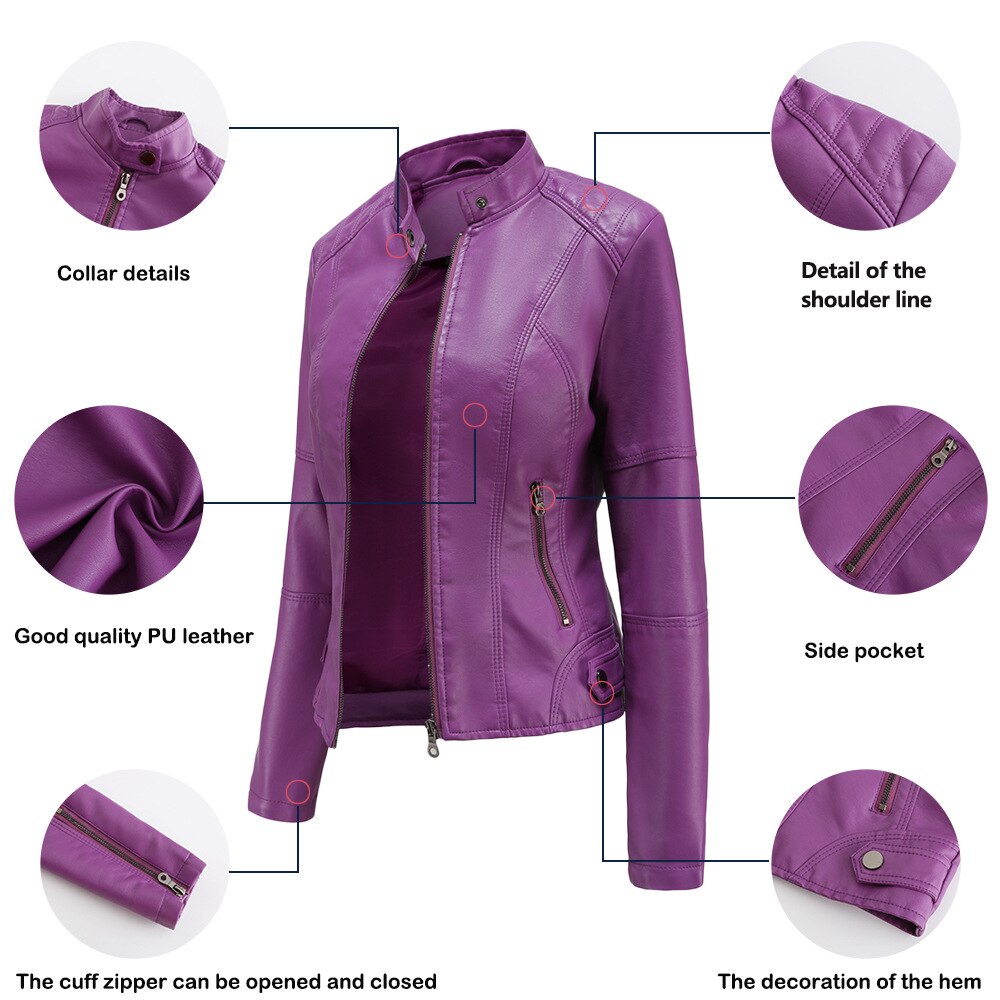 Stylish Women's Mao Collar Leather Jacket