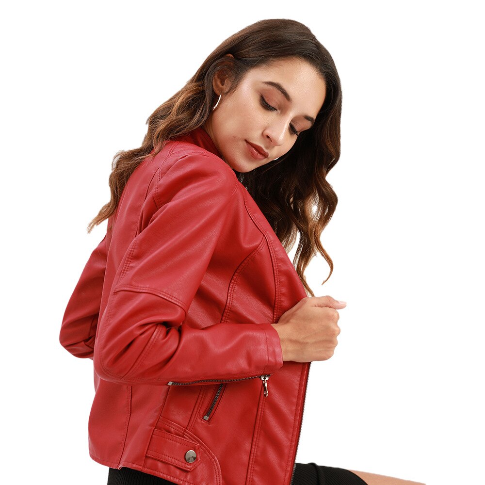 Stylish Women's Mao Collar Leather Jacket
