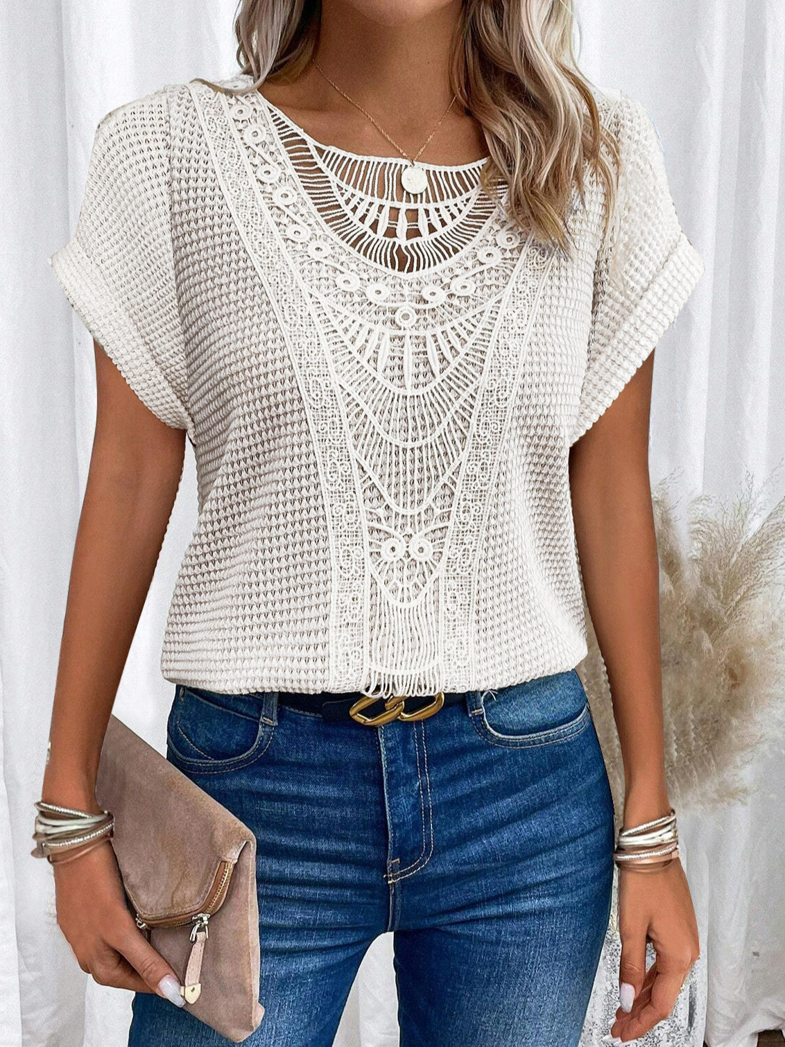 Elegant Lace Patchwork Women's T-Shirt