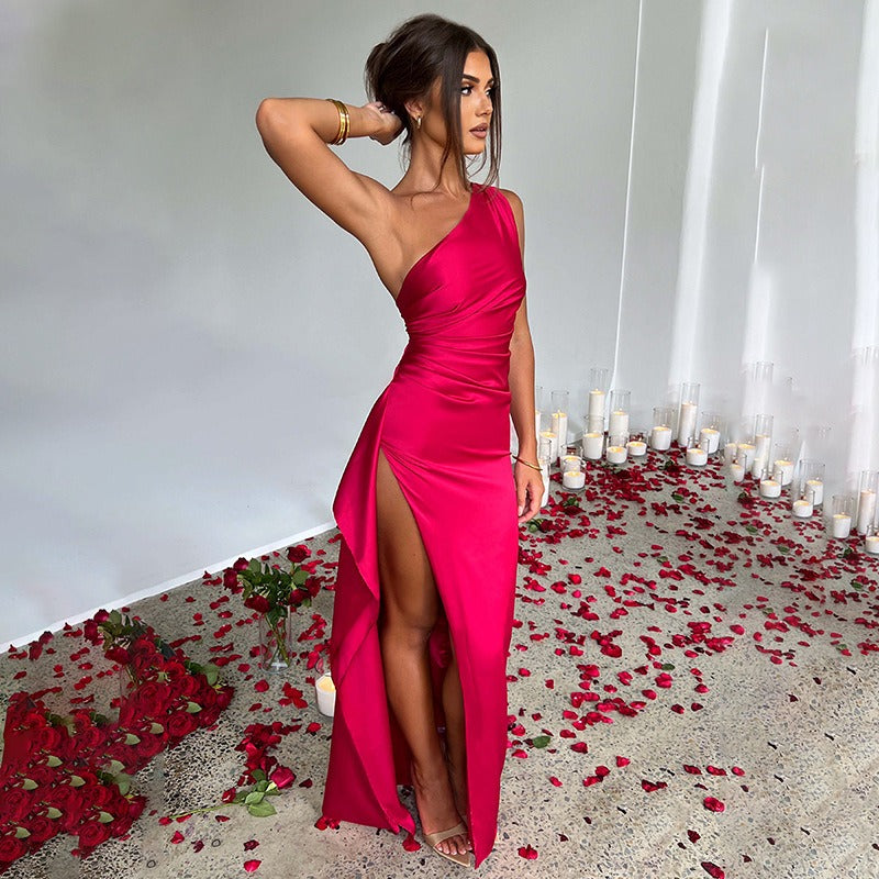 Ruched One-Shoulder Maxi Dress for Summer