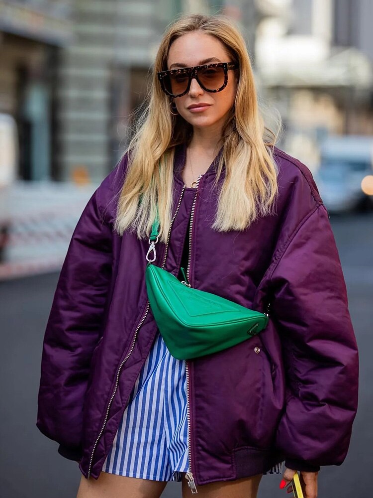 Trendy Oversized Tweed Bomber Jacket