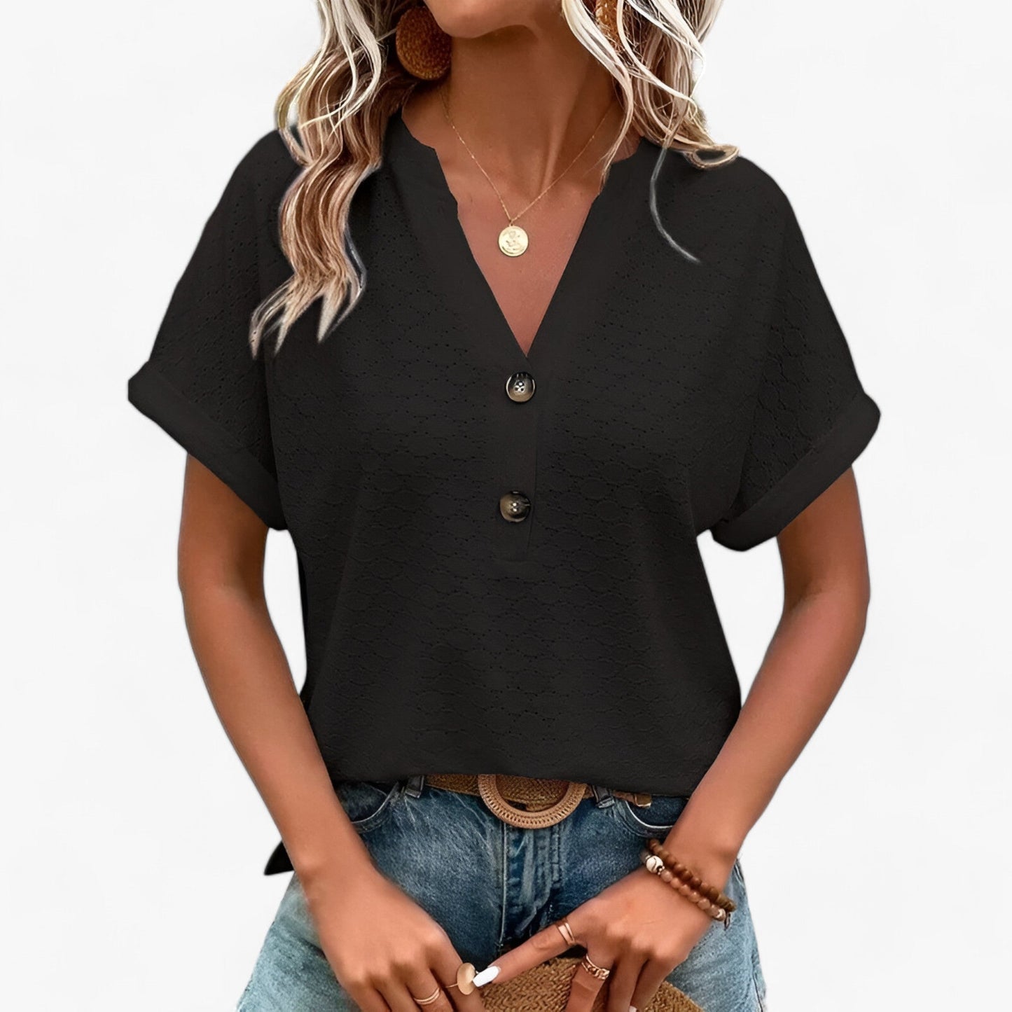 Chic Women's Jacquard V-Neck Blouse
