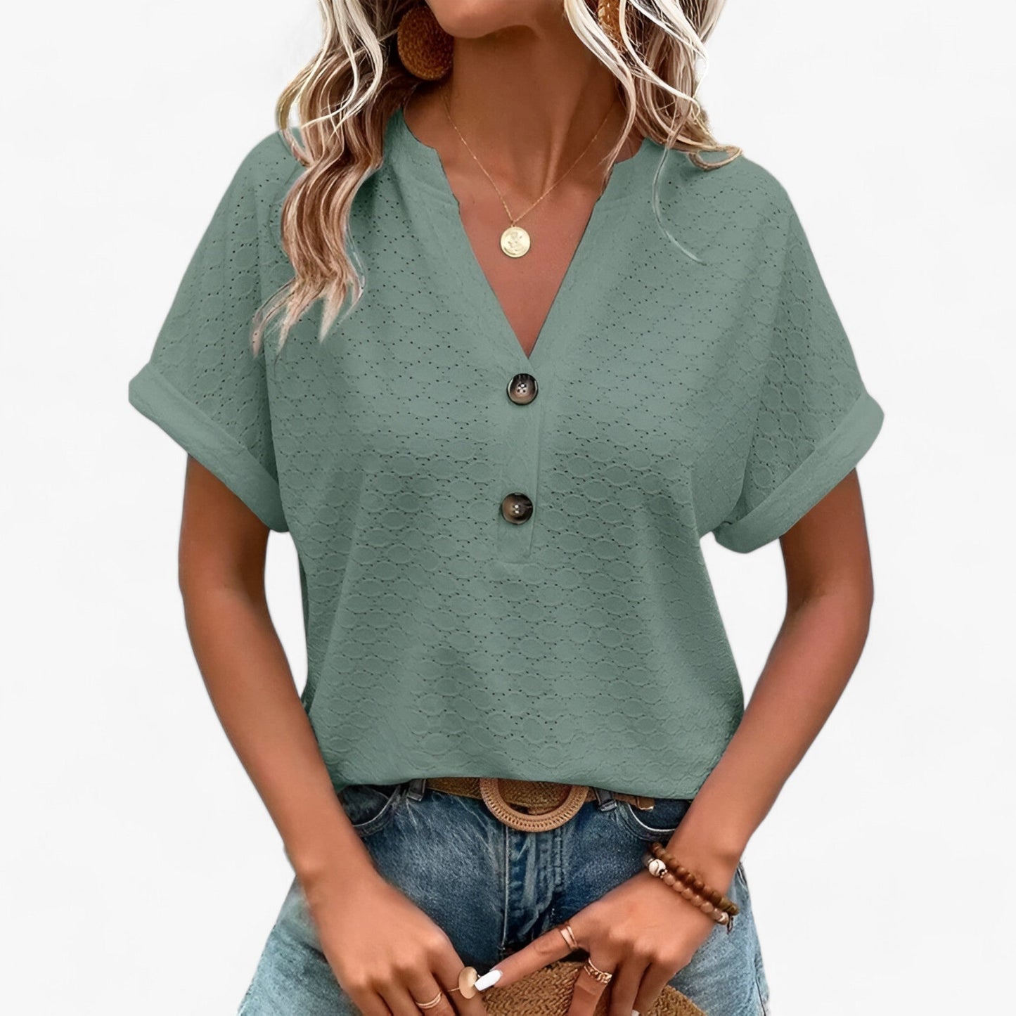 Chic Women's Jacquard V-Neck Blouse