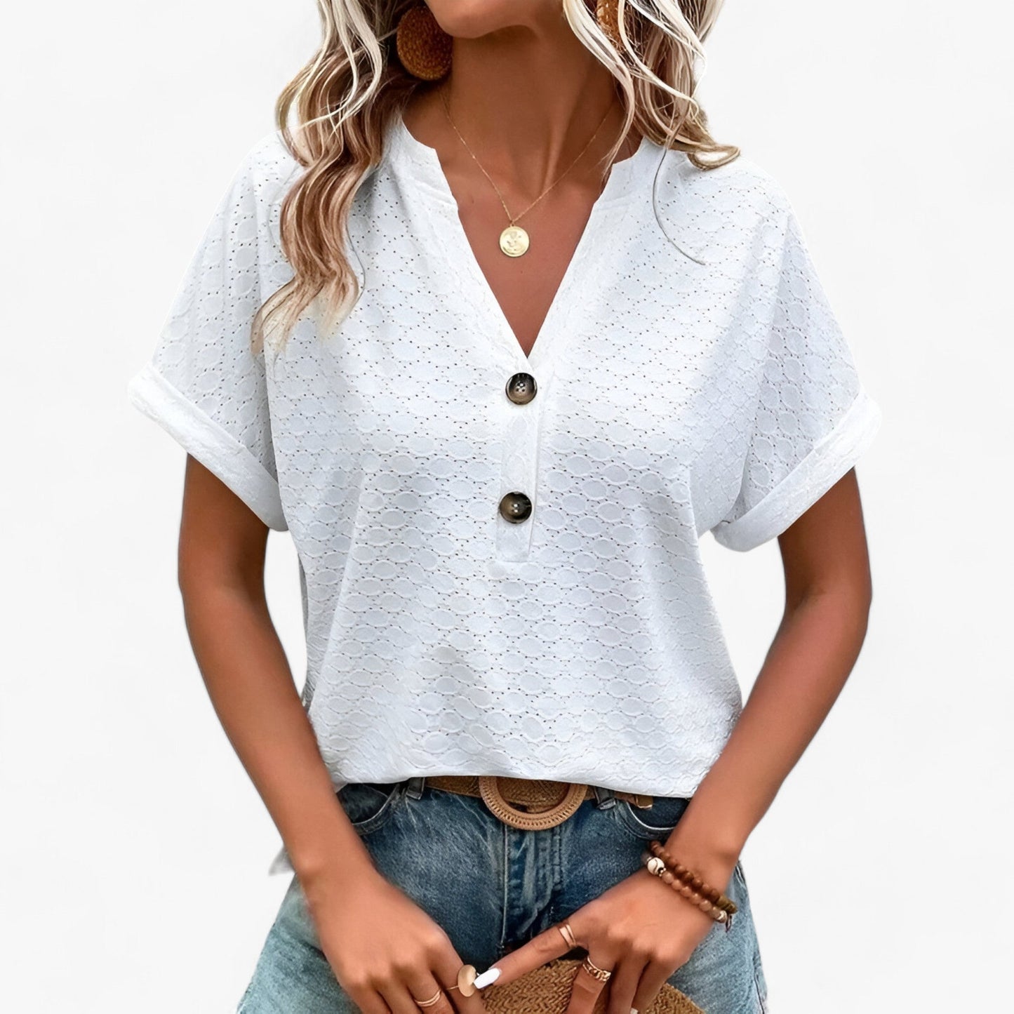 Chic Women's Jacquard V-Neck Blouse