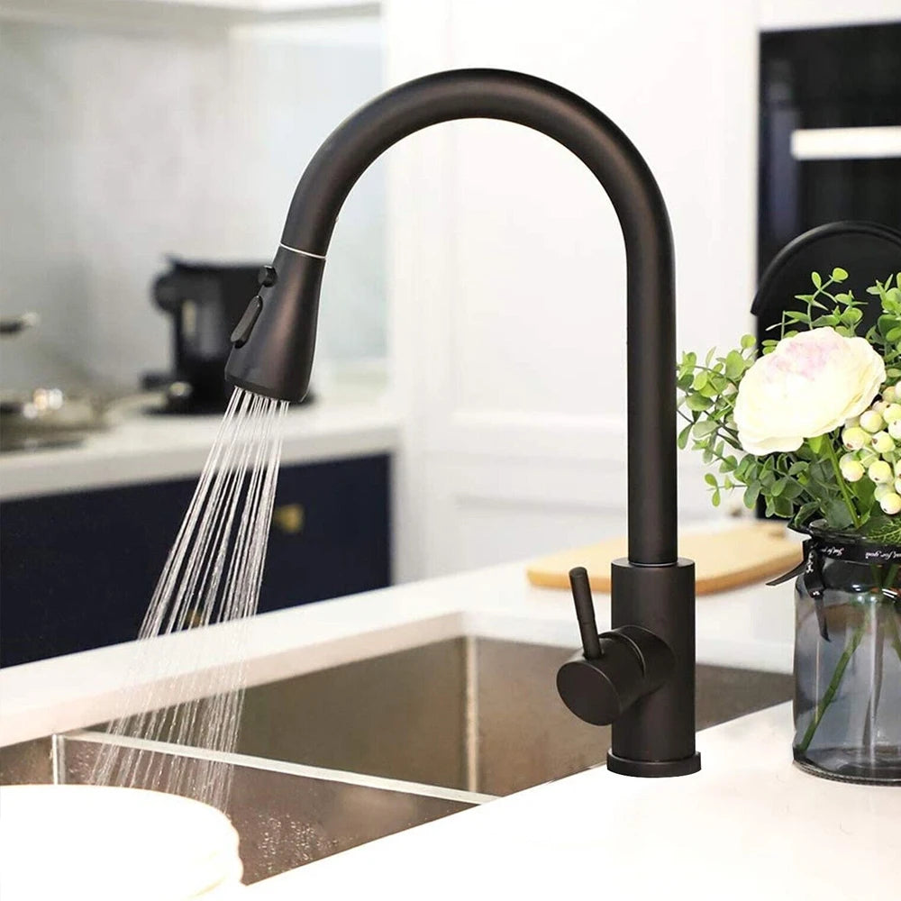 Black Pull-Out Kitchen Sink Faucet with Sprayer
