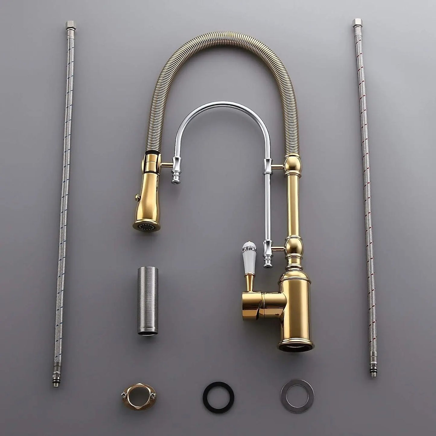 Gold & Chrome Kitchen Faucet with Sprayer