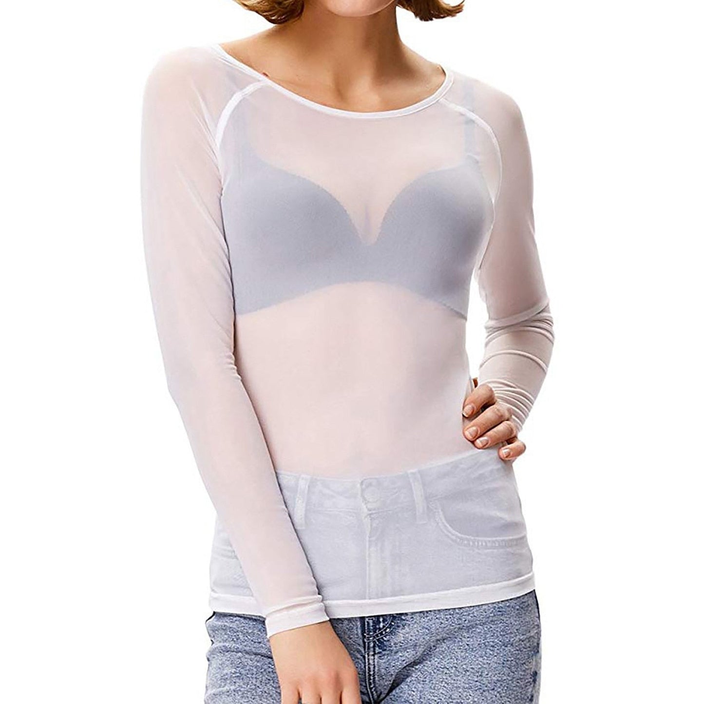 Chic Black Long-Sleeved Mesh Top