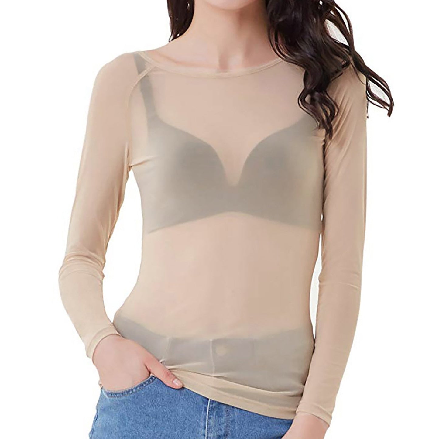 Chic Black Long-Sleeved Mesh Top