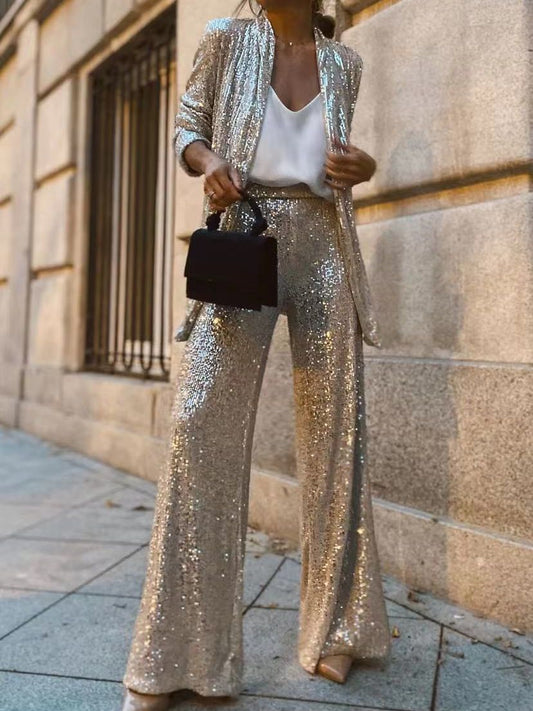 Glamorous High-Waist Sequin Suit for Events