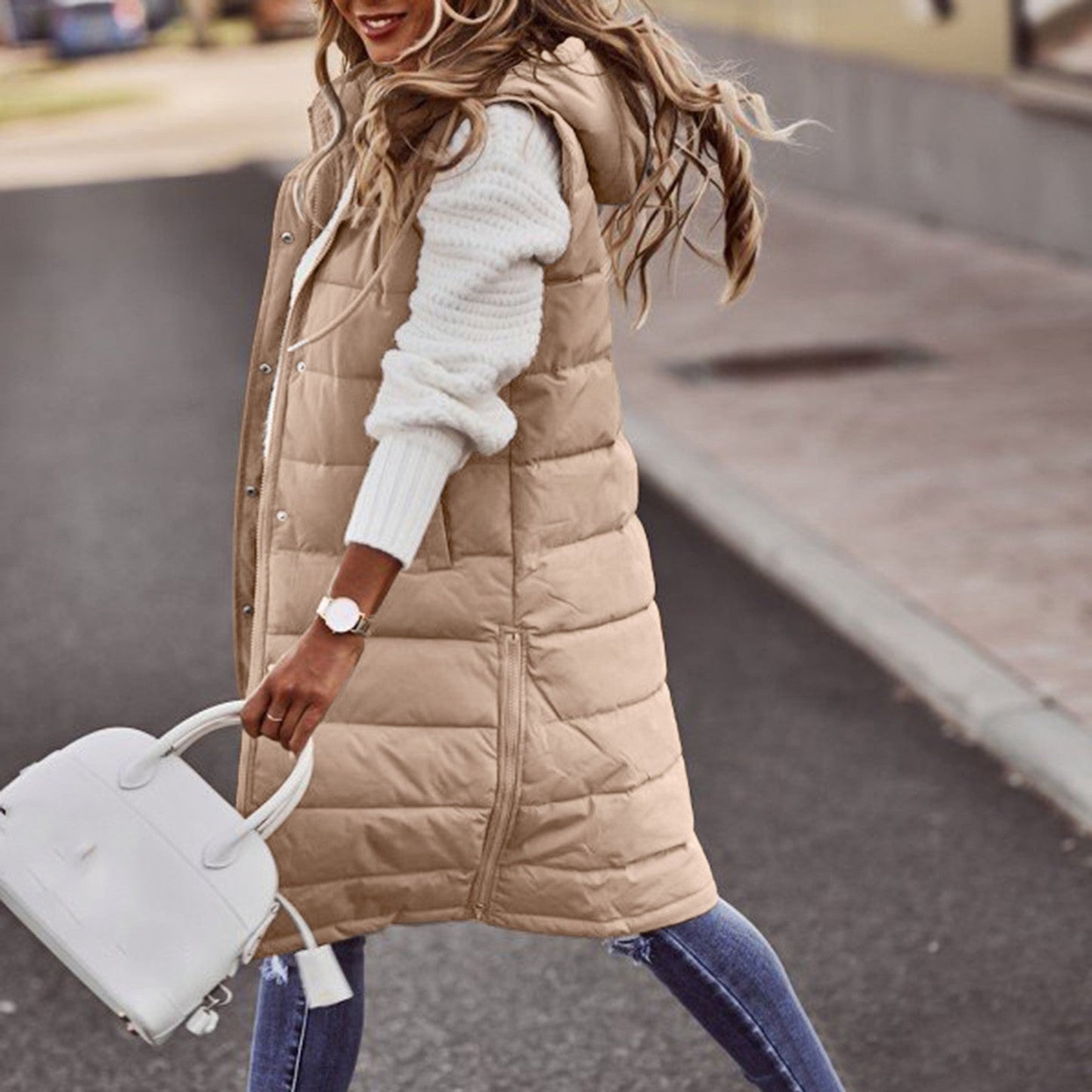 Stylish Hooded Long Bodywarmer Vest