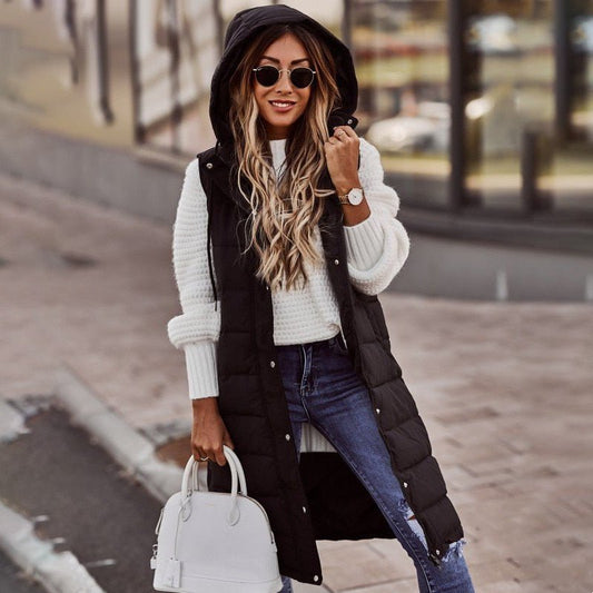 Stylish Knee-Length Padded Vest for Women