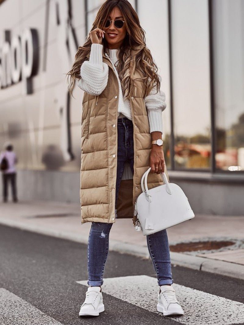 Stylish Knee-Length Padded Vest for Women