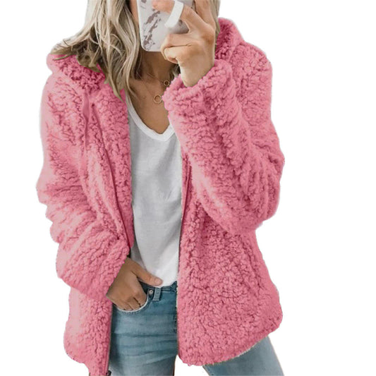 Elegant Teddy Fur Coat with Pockets