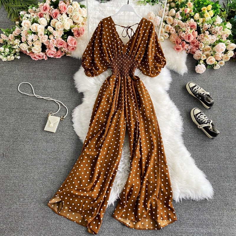 Vibrant Polka Dot Short-Sleeve Jumpsuit