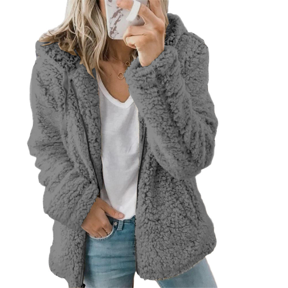 Elegant Teddy Fur Coat with Pockets