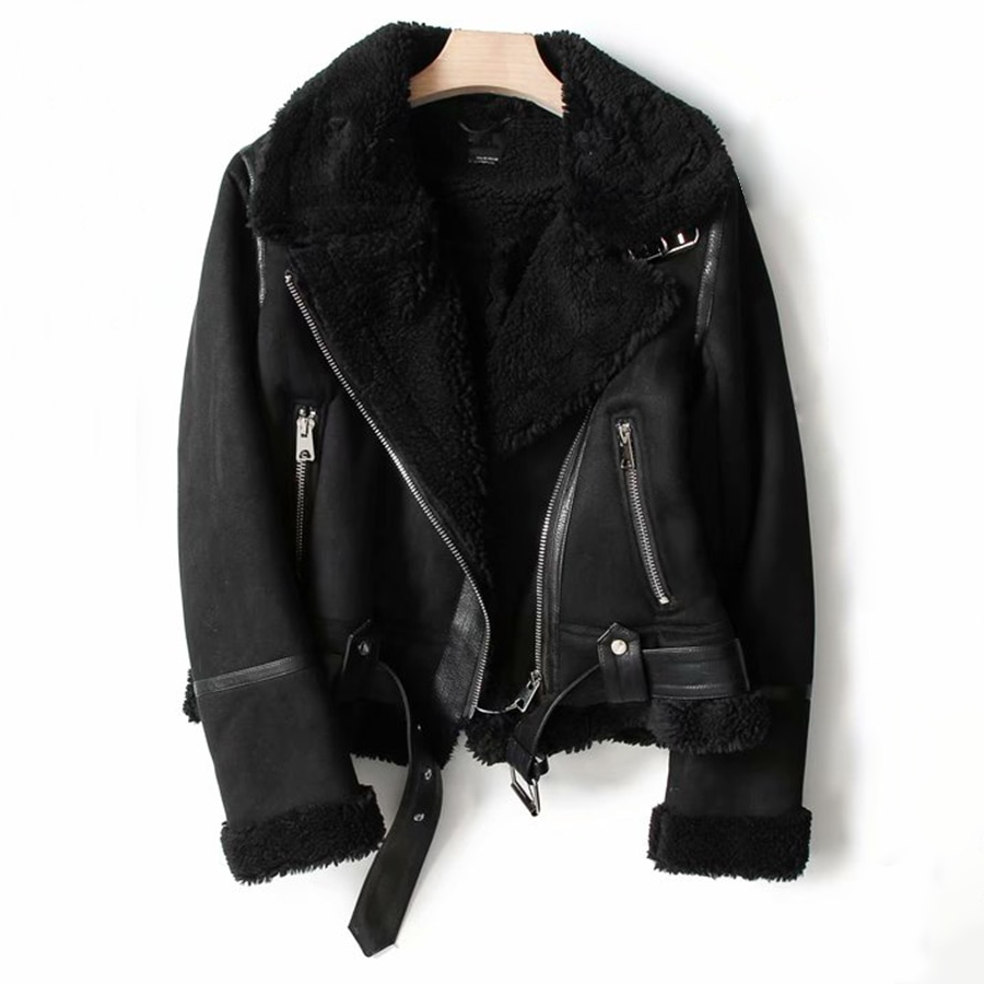 Chic Vegan Leather Moto Jacket with Shearling