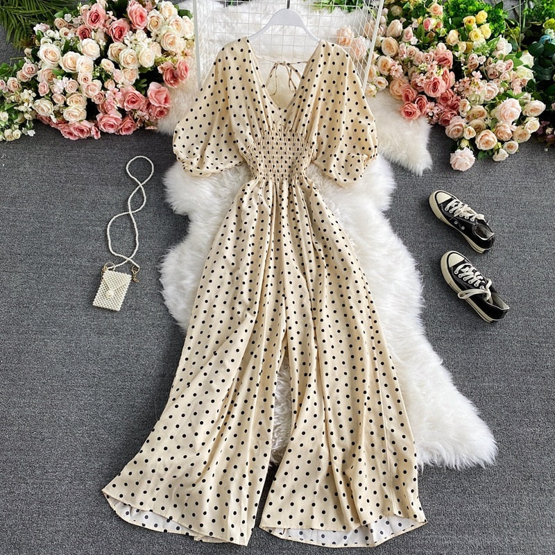 Vibrant Polka Dot Short-Sleeve Jumpsuit