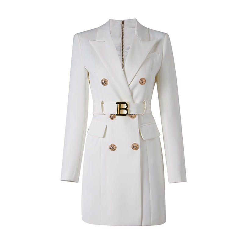 Elegant Blazer Dress with Waist Belt