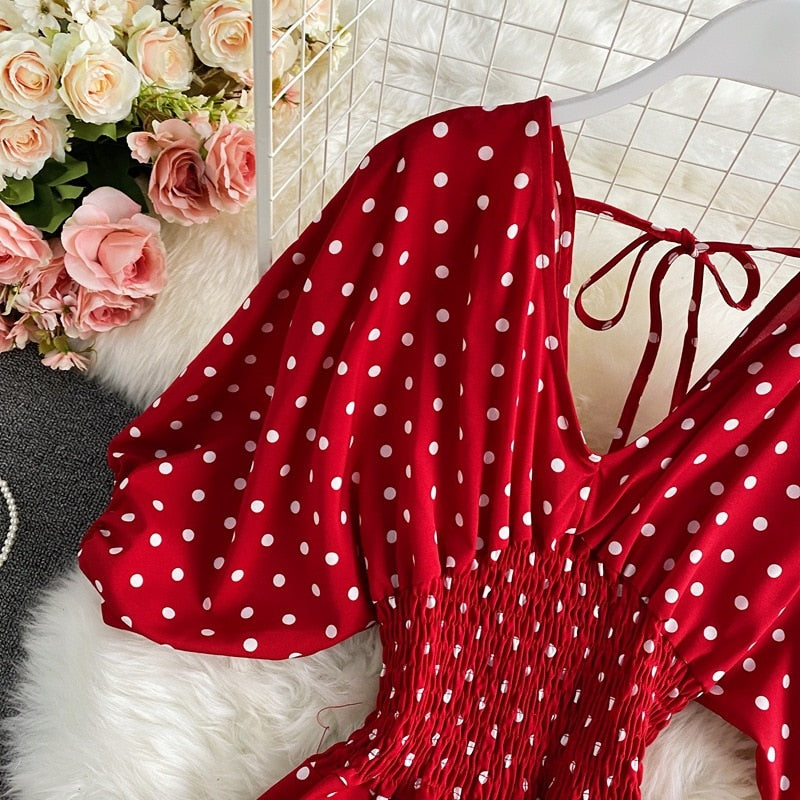 Vibrant Polka Dot Short-Sleeve Jumpsuit