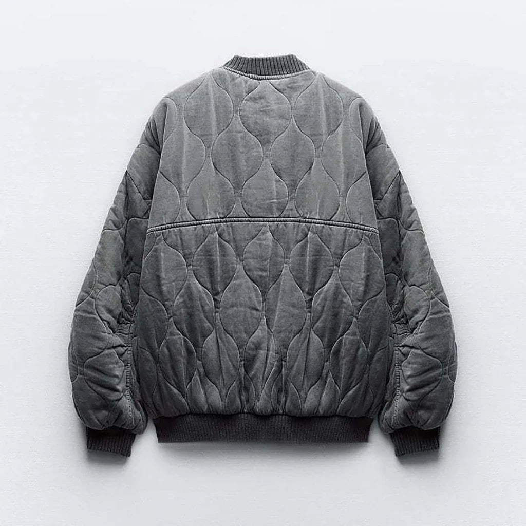 Trendy Women's Oversized Gray Bomber Jacket