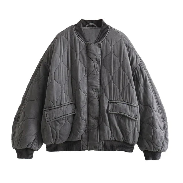 Trendy Women's Oversized Gray Bomber Jacket